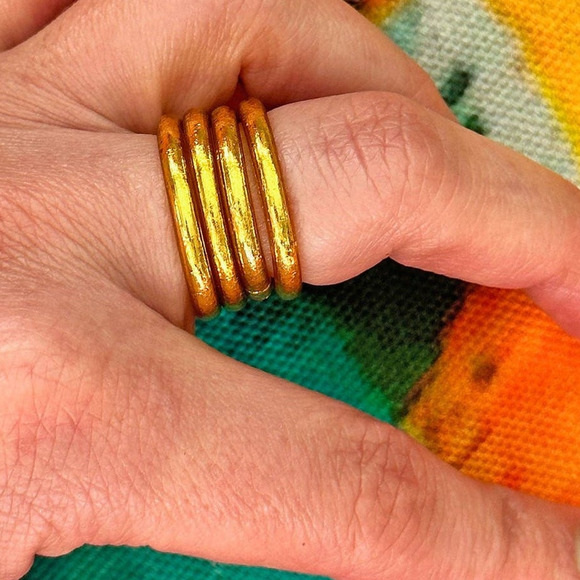 Single Thai Buddhist Temple Colorful Stackable Kumlai Ring Rush Rose Gold Sz 9.5 - Picture 4 of 4